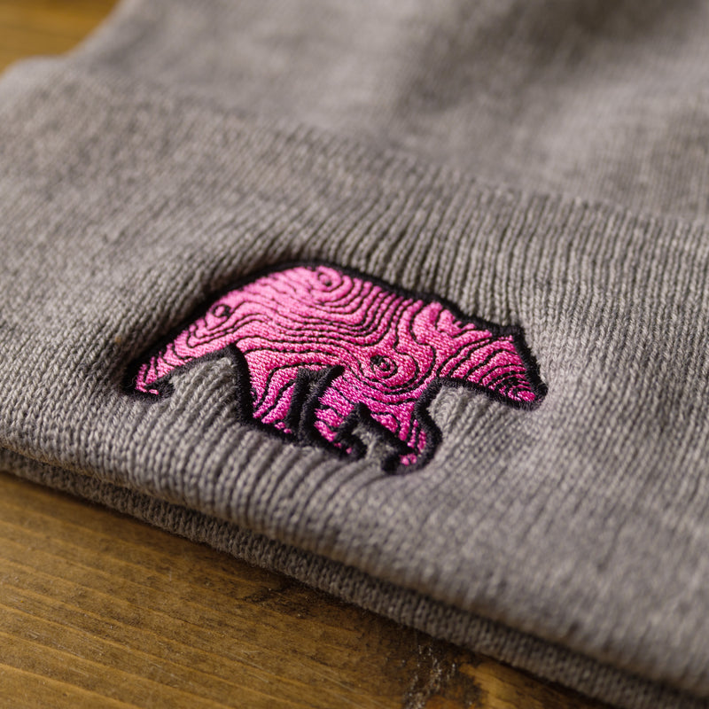 Load image into Gallery viewer, Lifestyle Overland Pink &amp; Grey Topo Bear Beanie
